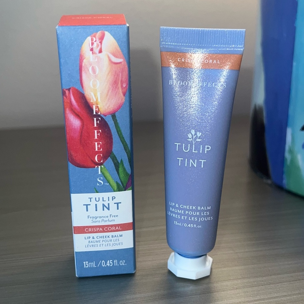 NIB Bloom Effects Tulip Tint Lip & Cheek Balm in Crispa Coral, 13 mL